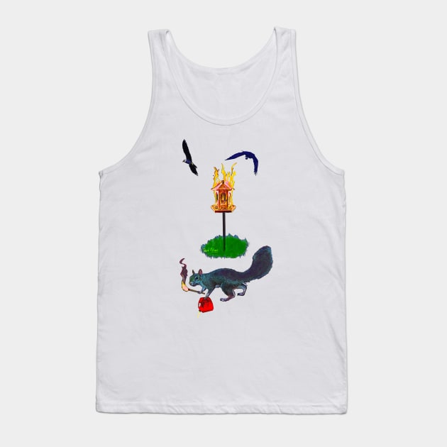 Crazy Squirrel birdhouse funny weird geek art meme Tank Top by LastViewGallery